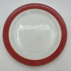MCM Pyrex Pink Flamingo 12" Milk Glass Chop Cake Serving Plate W/Gold Metal Band